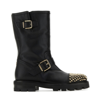 Jimmy Choo Biker II Stud-Embellished Boots - Black / Gold