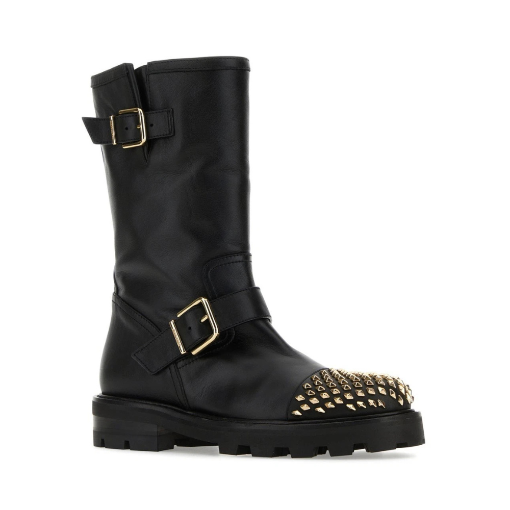 Jimmy Choo Biker II Stud-Embellished Boots - Black / Gold