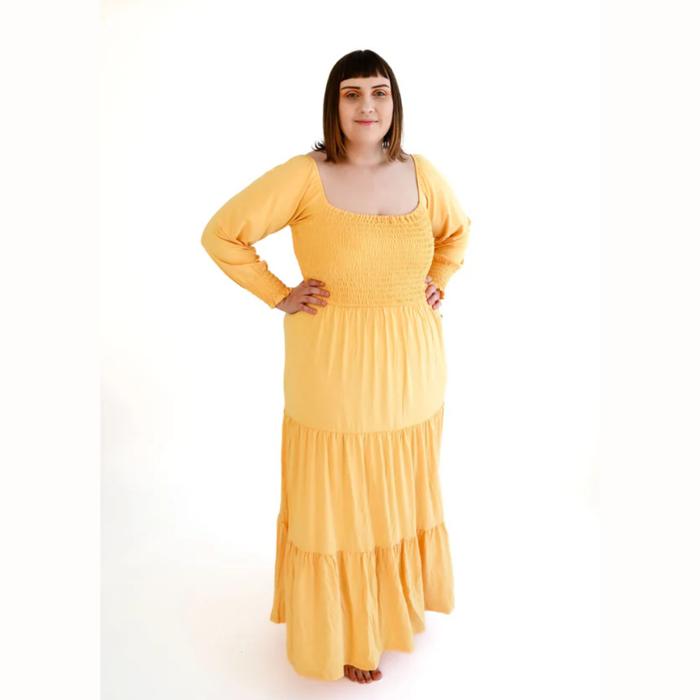 Bubble Baby - Adult Long Sleeve Smocked Dress - Papaya