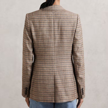 Reiss River Single-Breasted Check Suit Blazer With Linen in Neutral Check