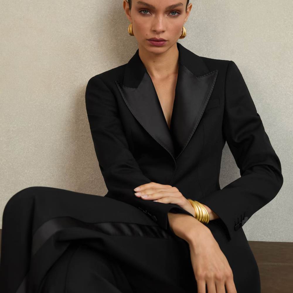 Reiss Della Atelier Single-Breasted Tuxedo Blazer in Black