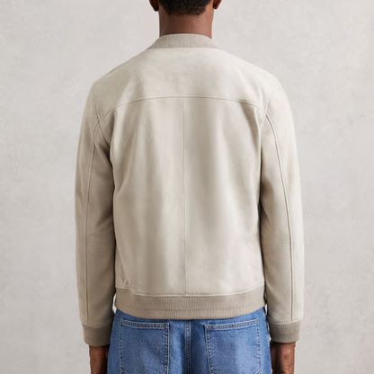 Reiss Burnham Suede Zip-Through Bomber Jacket in Grey