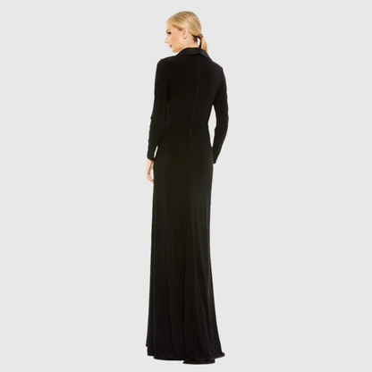 Ieena for Mac Duggal Black Long Sleeve Faux Tuxedo Gown