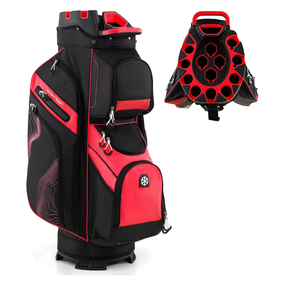 Goplus Lightweight Golf Cart Bag - Black / Red