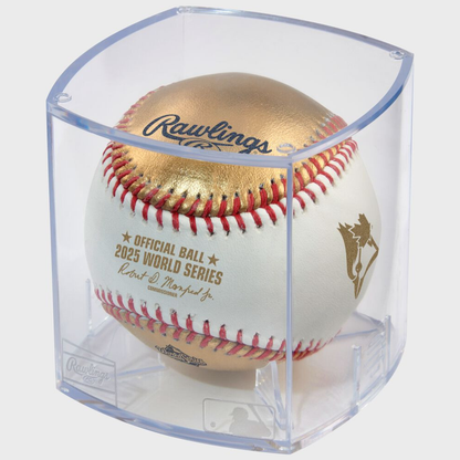 Rawlings 2025 Official World Series Gold Dueling Baseball in Cube - Toronto Blue Jays vs. LA Dodgers