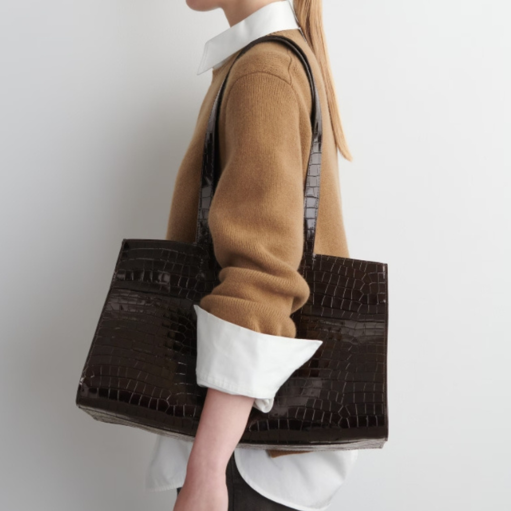 COS Gallery Tote Bag - Croc-Effect Leather