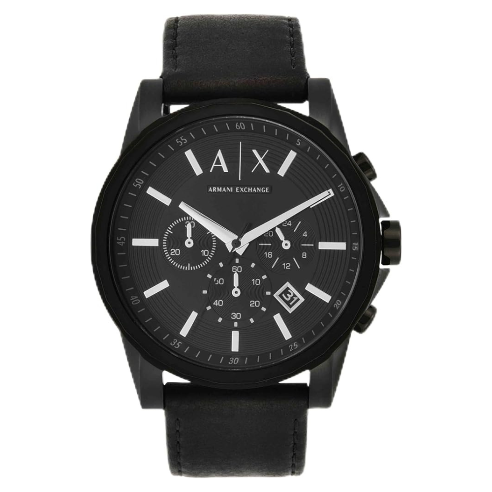 Armani Exchange Men's Chronograph Black Stainless Steel & Leather Watch - AX2098