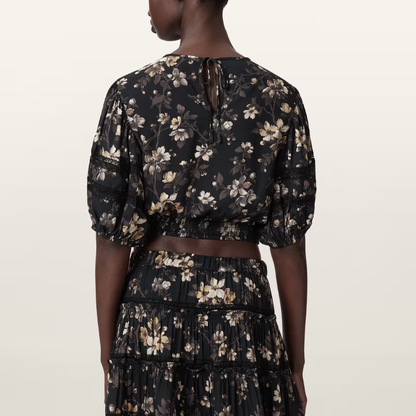 AllSaints Peony Lace Trim Cropped Top - Vine Black