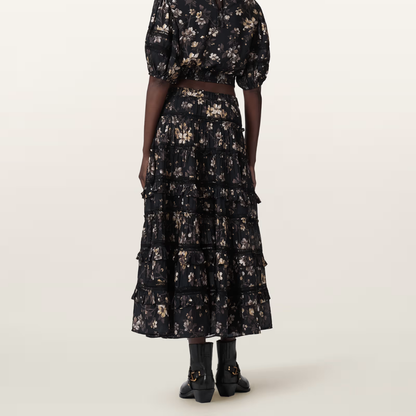 AllSaints Talia Printed Midi Skirt - Vine Black
