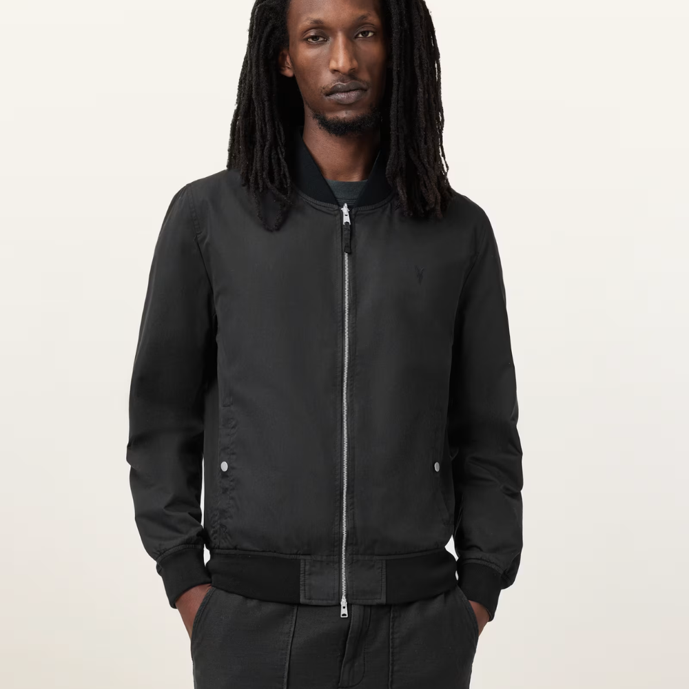 AllSaints Bassett Reversible Ramskull Bomber Jacket - Black/Dull Green