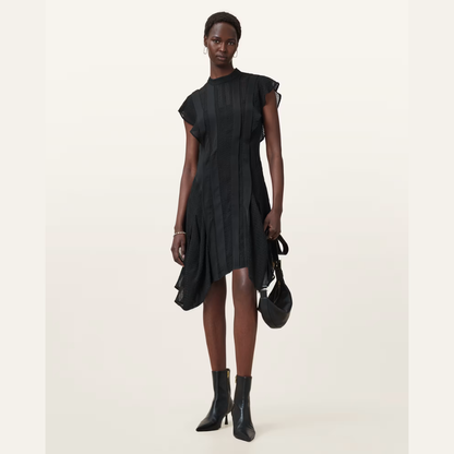 AllSaints Fleur Textured Asymmetric Hem Dress - Black