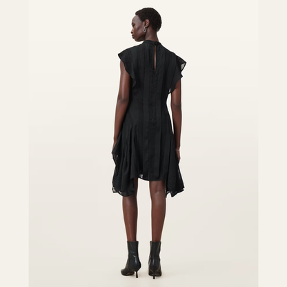 AllSaints Fleur Textured Asymmetric Hem Dress - Black