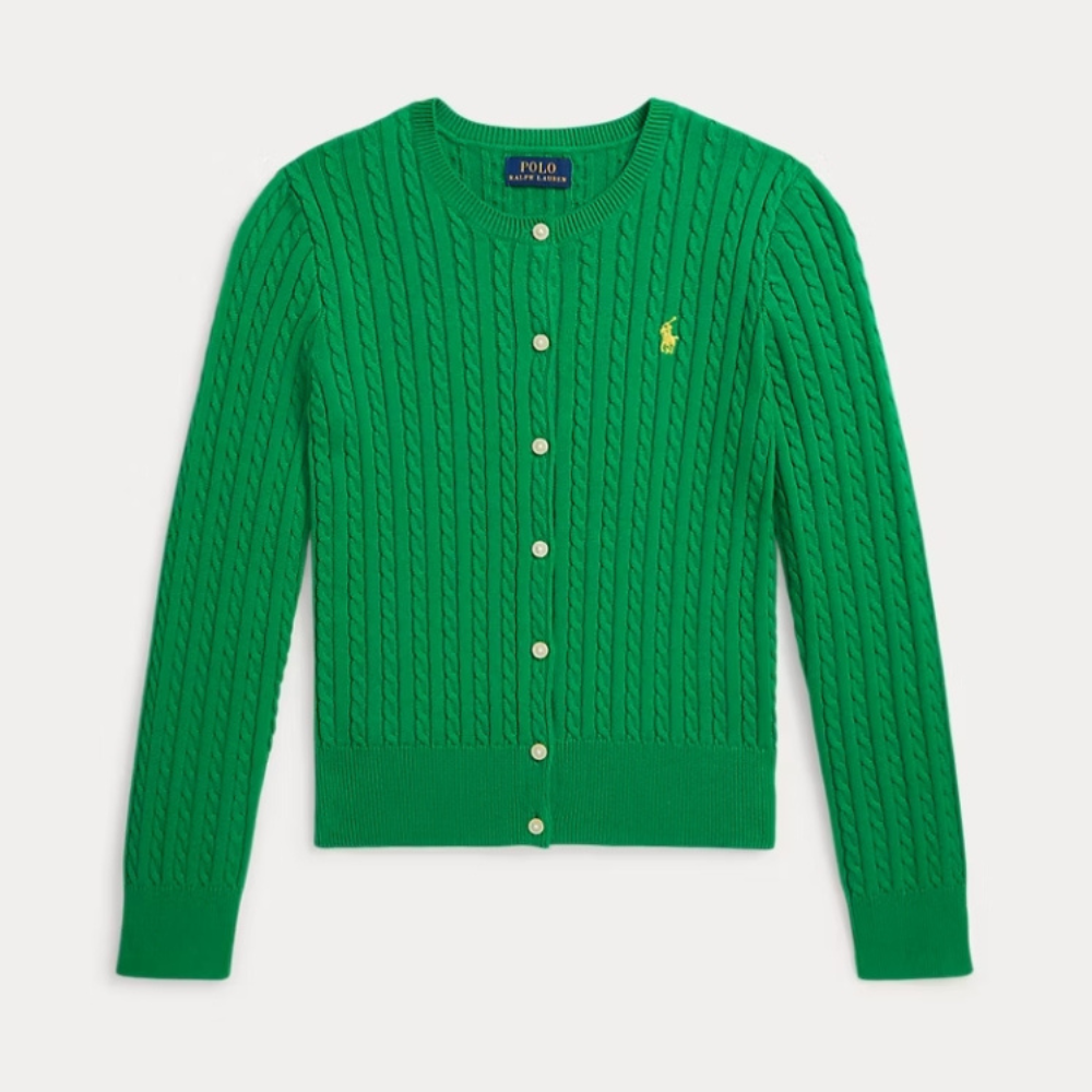 Ralph Lauren Kids Girls Mini-Cable Cotton Cardigan - Green