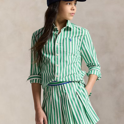 Ralph Lauren Kids Girls Striped Cotton Poplin Boxy Shirt - Green/White