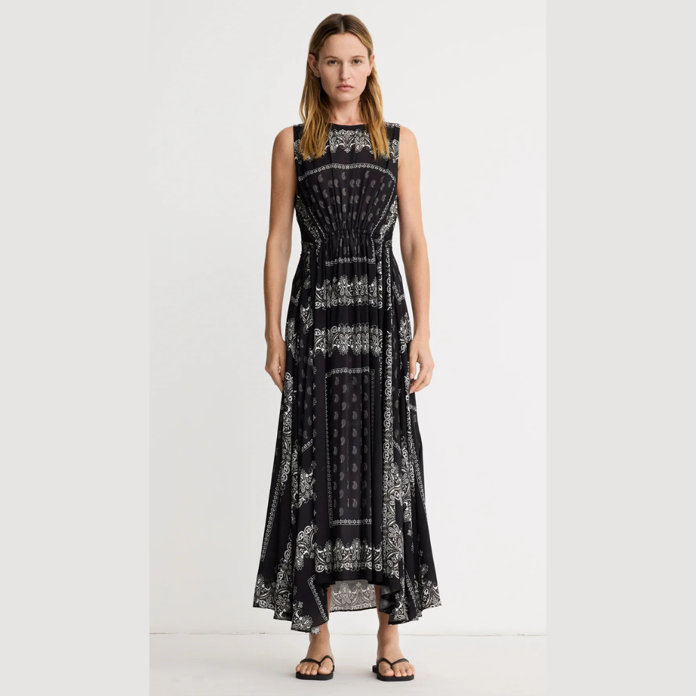 Smythe Drawstring Maxi Dress - Black Bandana