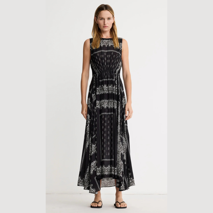Smythe Drawstring Maxi Dress - Black Bandana