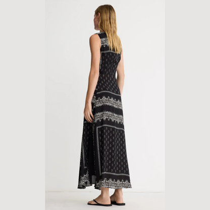 Smythe Drawstring Maxi Dress - Black Bandana