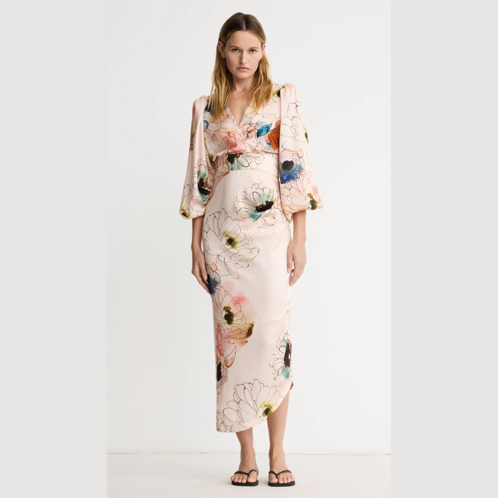 Smythe Asymmetrical Midi Dress - Blush Floral