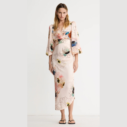 Smythe Asymmetrical Midi Dress - Blush Floral