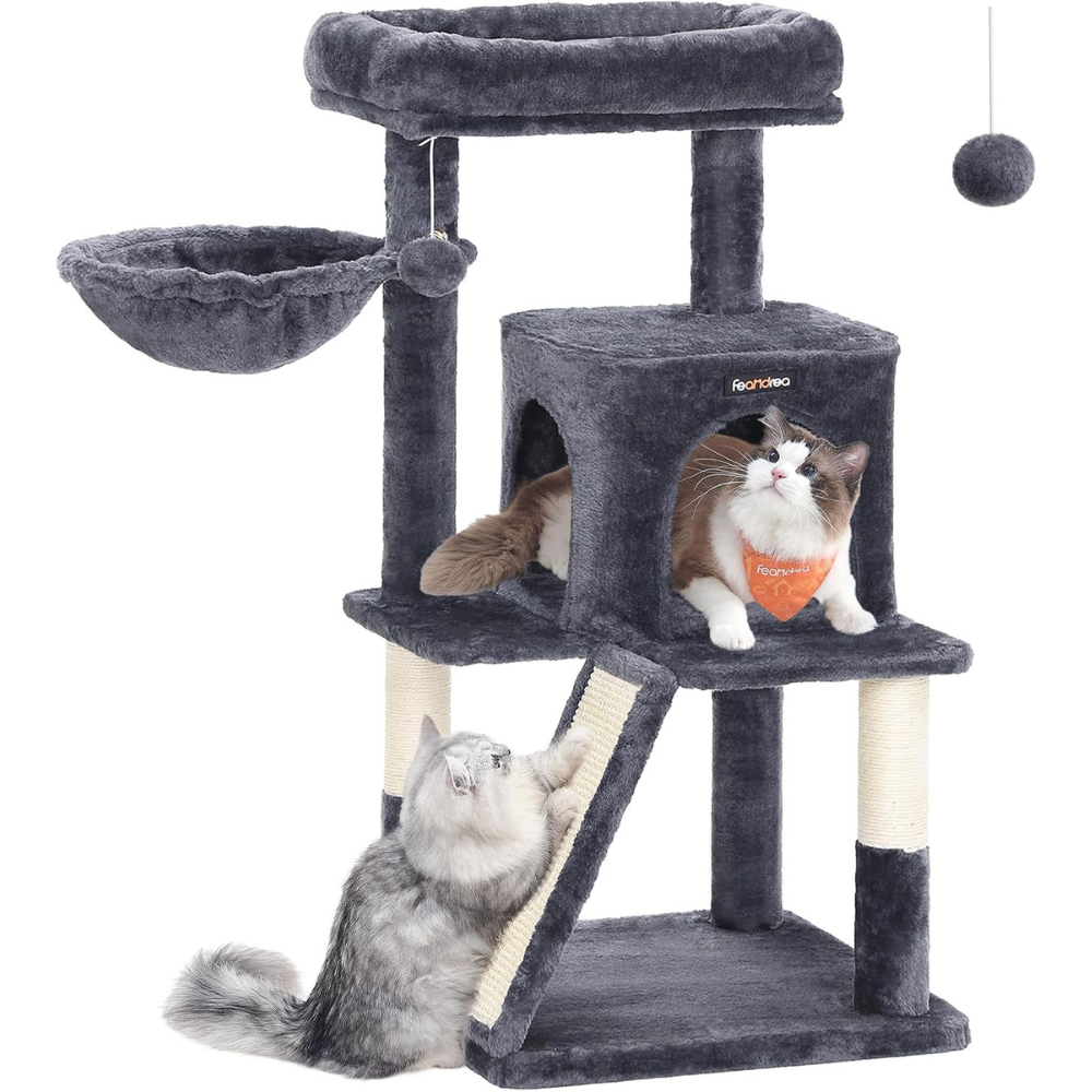 FEANDREA Cat Tree with Large Platform - Smoky Grey