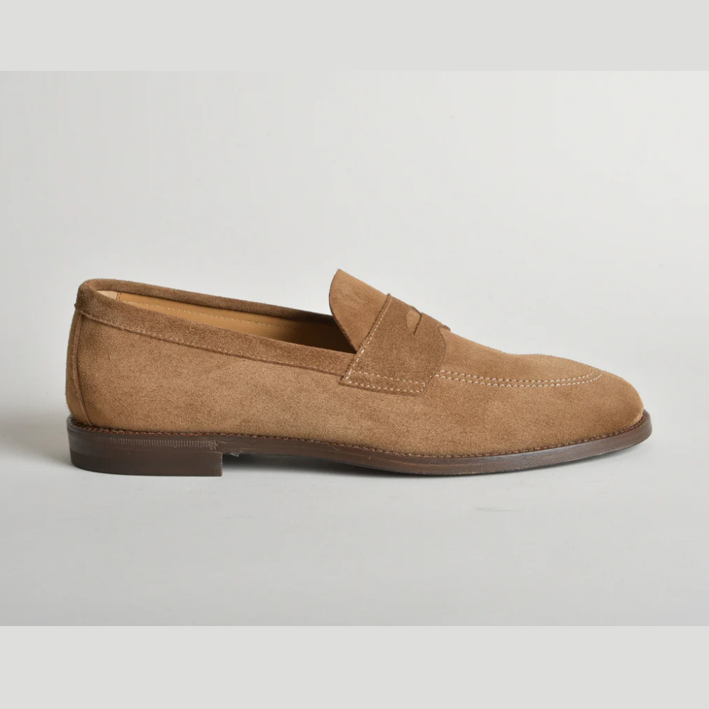 Henderson Baracco Camel Suede Loafers with Strap