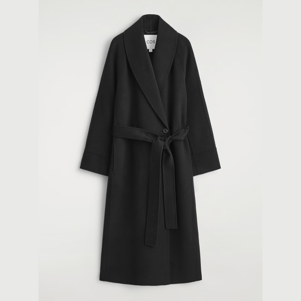COS Belted Double-Faced Wool Long Coat - Black