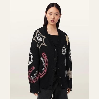 AllSaints Cotton Jacquard Hester Cardigan - Black