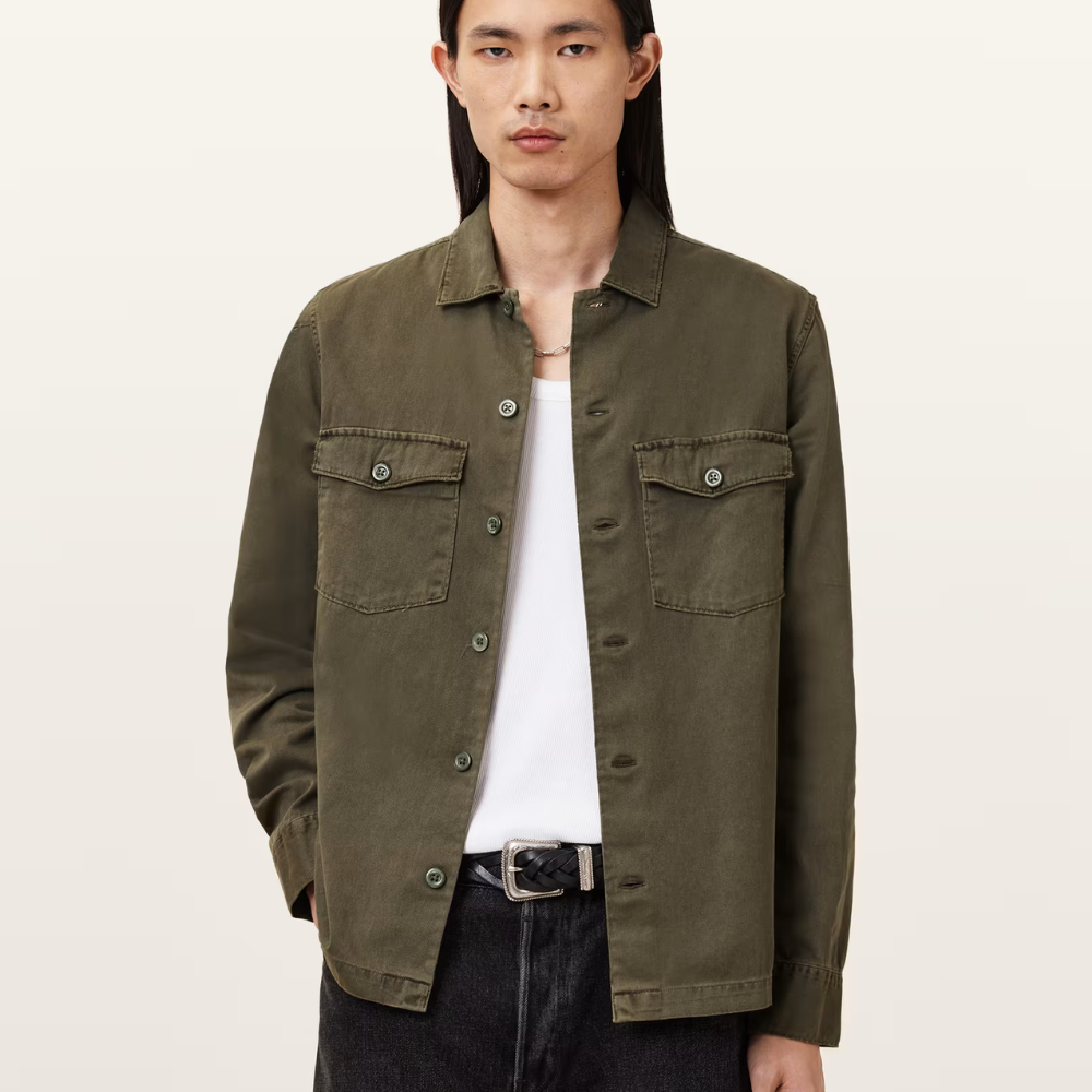 AllSaints Spotter Slim-Fit Cotton Overshirt - Cargo Green
