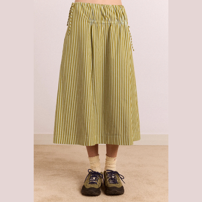 Damson Madder Caspia Midi Skirt - Green Stripe