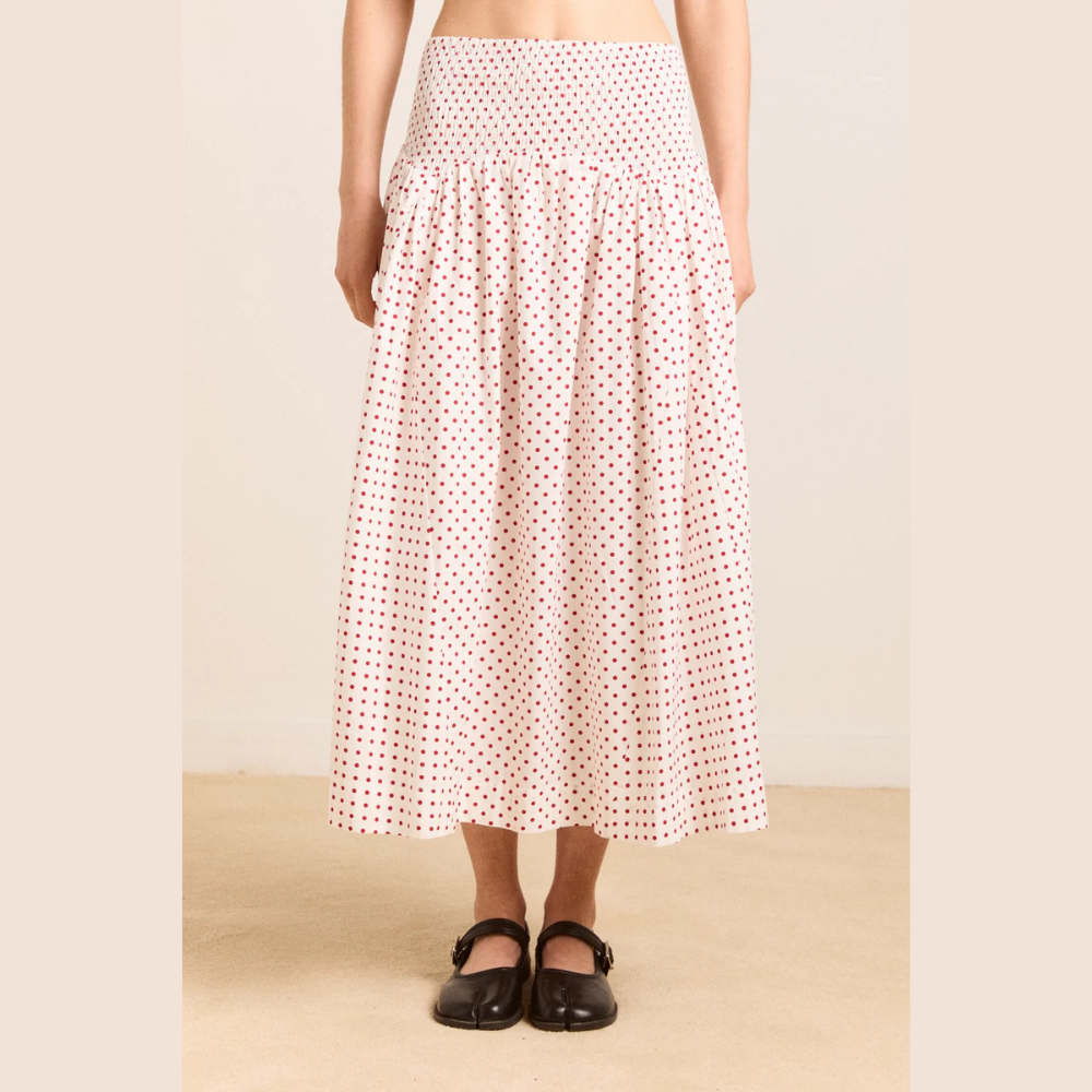 Damson Madder Layla Skirt - Off White And Red Spot