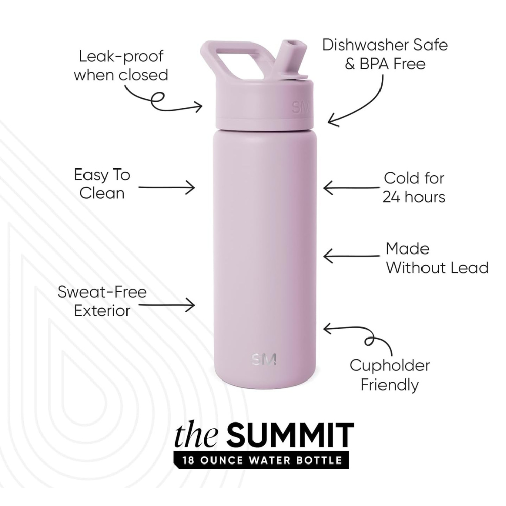 Simple Modern Insulated Water Bottle with Straw - Lavender 18oz