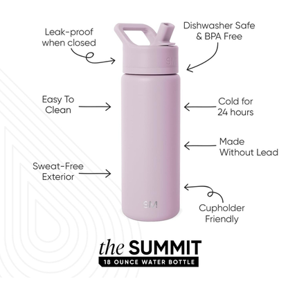 Simple Modern Insulated Water Bottle with Straw - Lavender 18oz