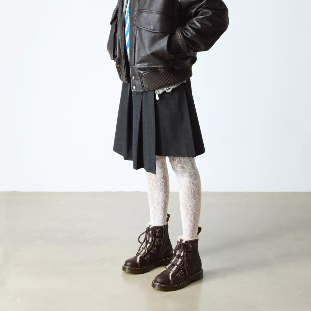 Dr. Martens 1460 Faux Fur Lined Lace-to-toe Leather Boots - Dark Brown Grizzly