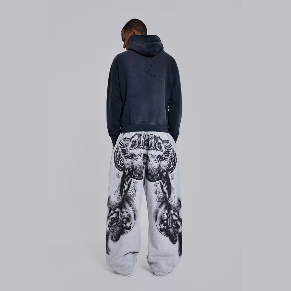 Jaded London Grey Marl Gothic Print Baggy Monster Joggers