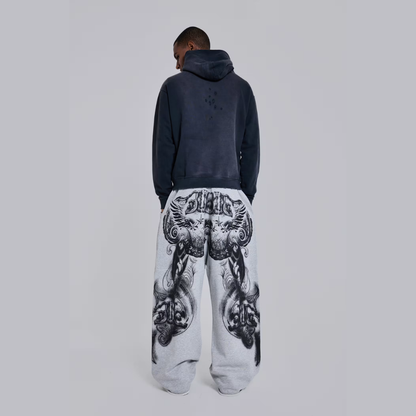 Jaded London Grey Marl Gothic Print Baggy Monster Joggers