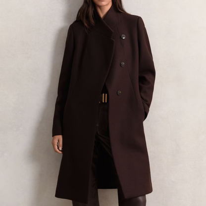 Reiss Max Wool-Blend Wrapover Mid-Length Coat in Chocolate Brown