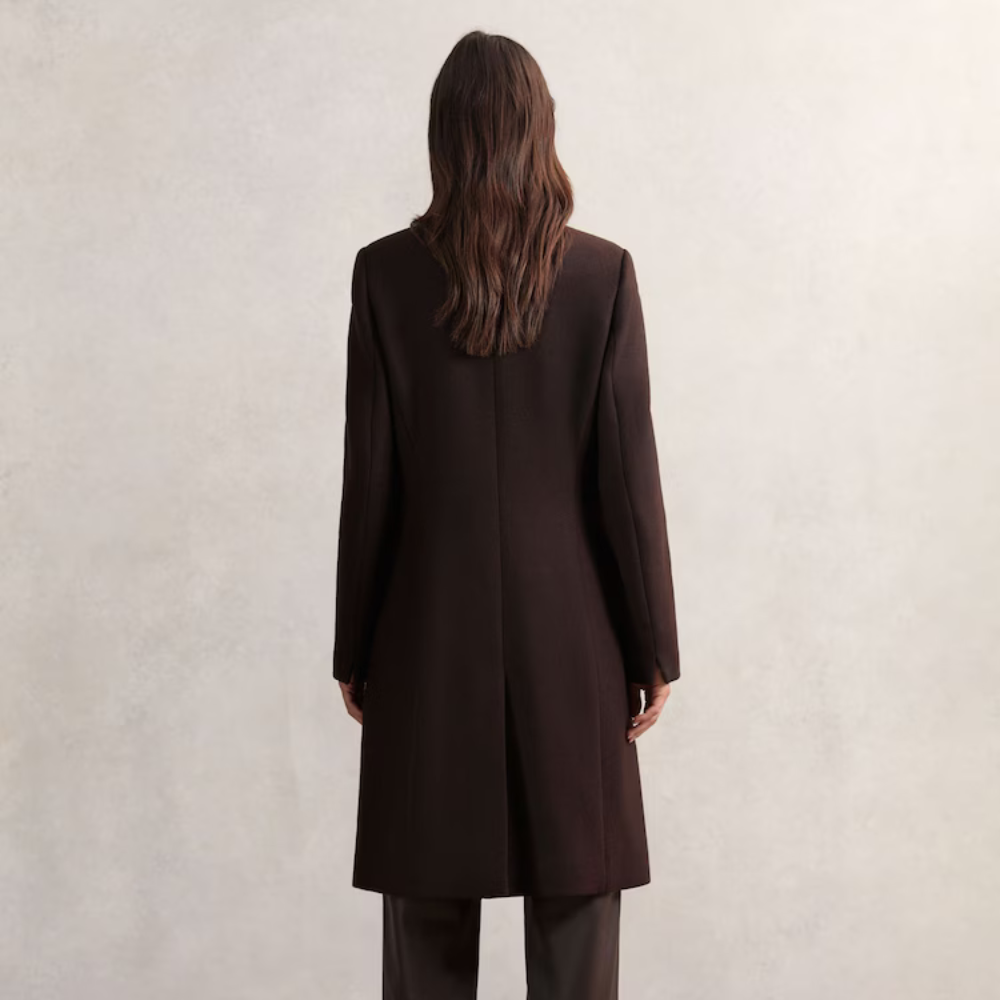 Reiss Max Wool-Blend Wrapover Mid-Length Coat in Chocolate Brown