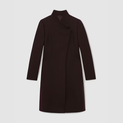 Reiss Max Wool-Blend Wrapover Mid-Length Coat in Chocolate Brown