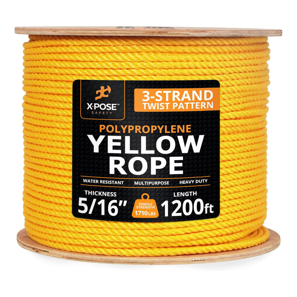 Xpose Yellow Twisted Polypropylene Rope, 5/16" Thickness x 1200' Length