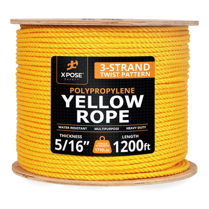 Xpose Yellow Twisted Polypropylene Rope, 5/16" Thickness x 1200' Length