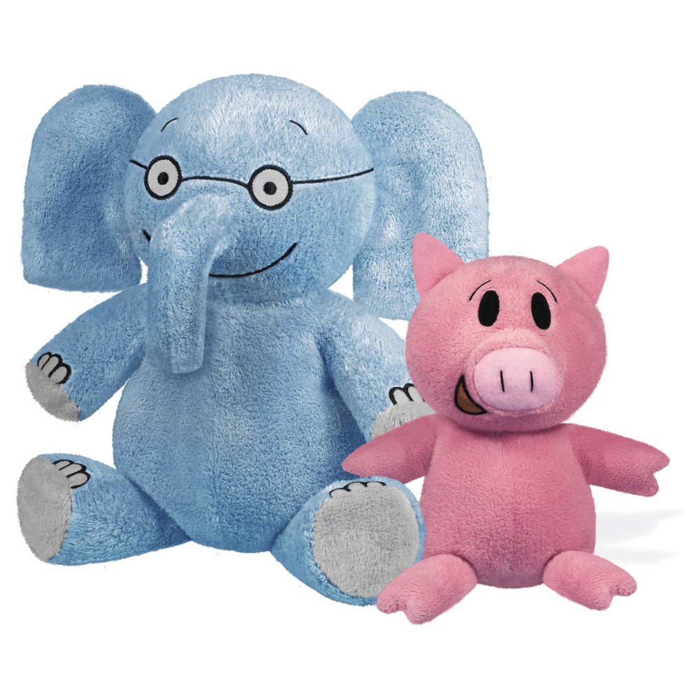 YOTTOY Mo Willems Collection Pair of Elephant & Piggie Soft Stuffed Animal Plush Toys 7” & 5” Sitting