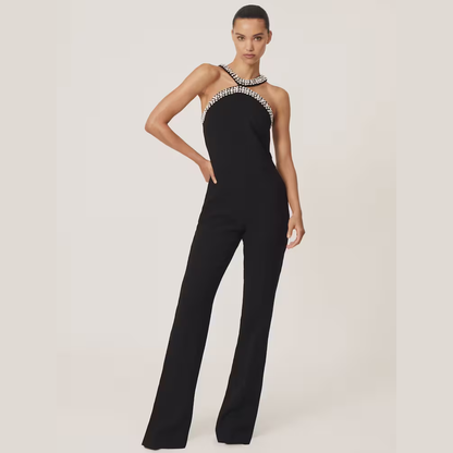 Reiss Simone Crystal-Embellished Cut-Out Jumpsuit in Black