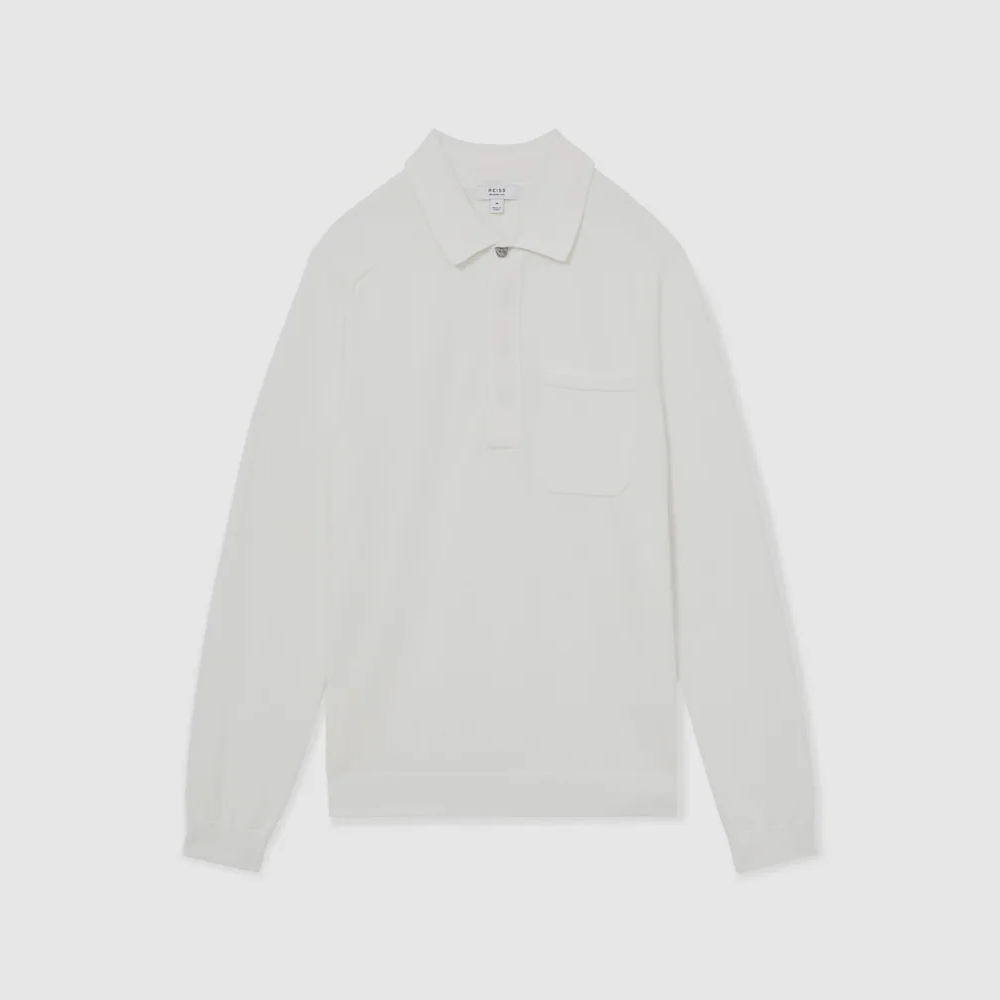 Reiss Clinton Cotton Concealed-Placket Polo Shirt in White