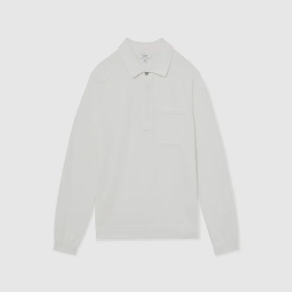 Reiss Clinton Cotton Concealed-Placket Polo Shirt in White
