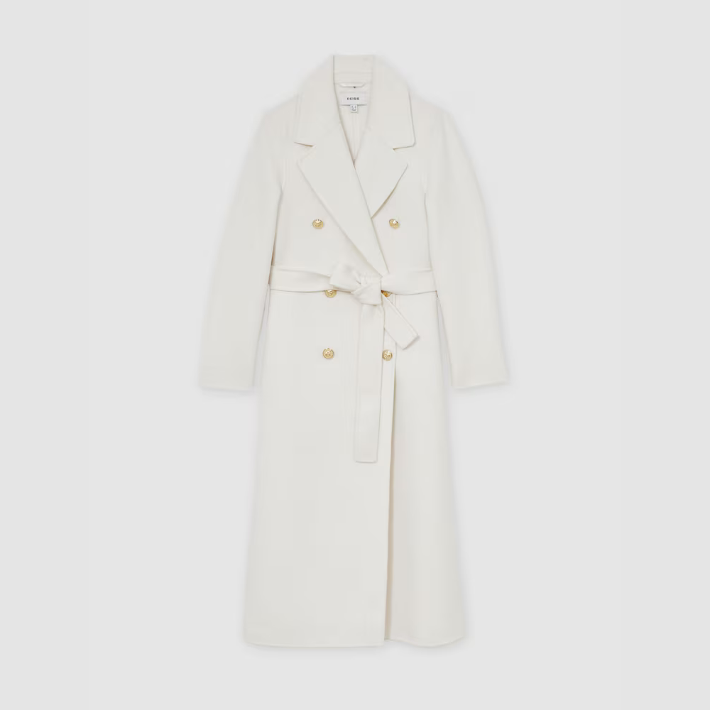 Reiss Dora Double-Breasted Blindseam Coat Wool-Blend in Cream