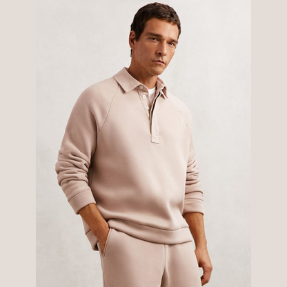 Reiss Costello Cotton-Blend Fleece-Back Polo Shirt in Pink
