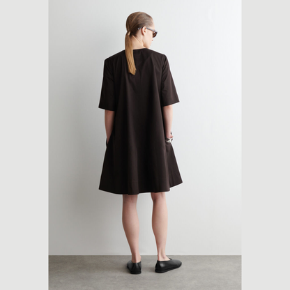 COS Pleated Zip-Up Cotton Mini Dress - Dark Brown