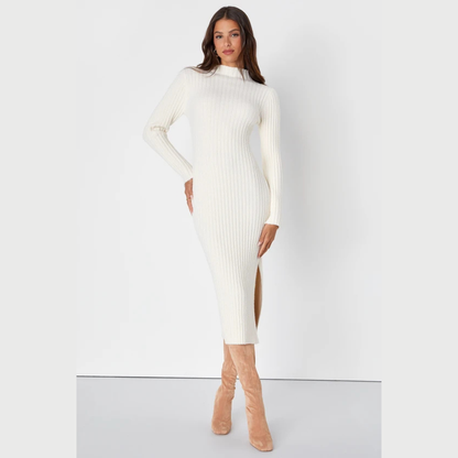 Lulus Irresistible Feelings Ivory Fuzzy Knit Midi Sweater Dress
