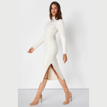 Lulus Irresistible Feelings Ivory Fuzzy Knit Midi Sweater Dress