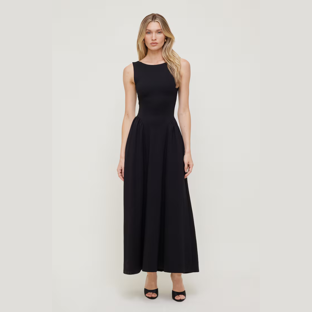 Dynamite Iris Flared Ponte Maxi Dress - Jet Black